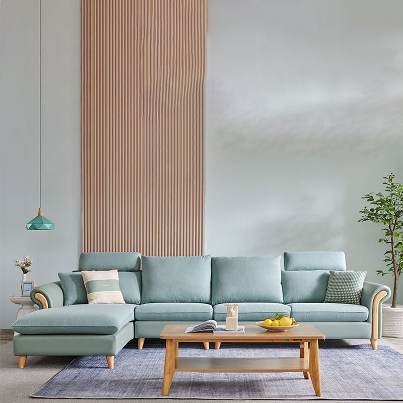 Flared Arm Pillow Back Fabric Sectionals Scandinavian Slipcovered Sofa with Chaise