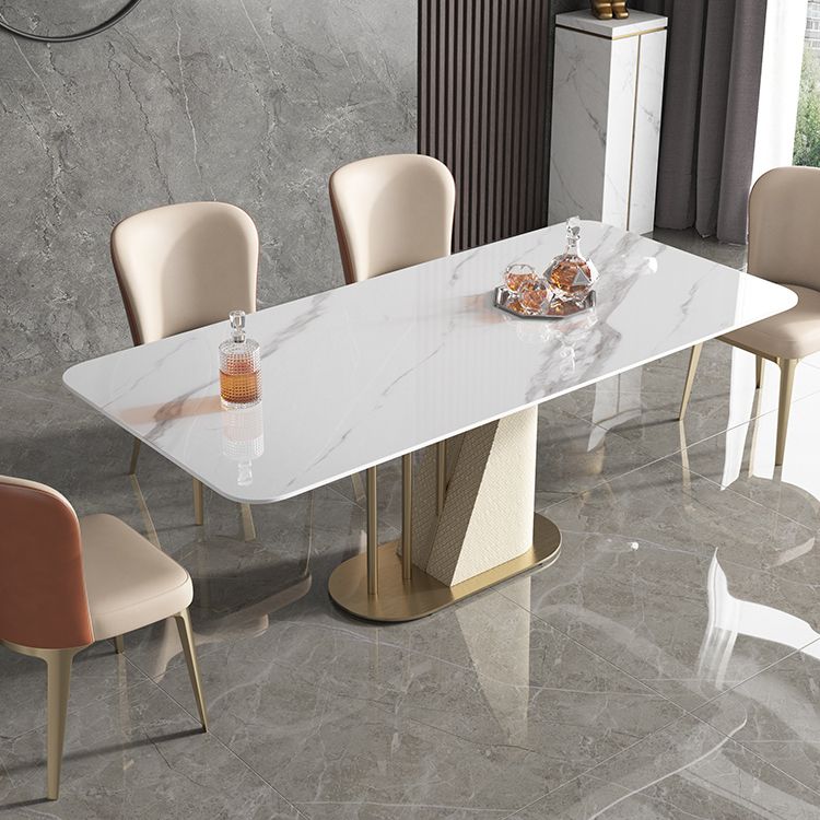Gold Pedestal Casual Dining Table Traditional Luxury Rectangle Dining Table