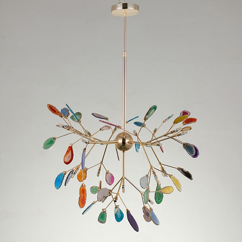 Wrought Iron Firefly Pendant Light in Modern Creative Style Sputnik Adjustable Chandelier with Agate Shade