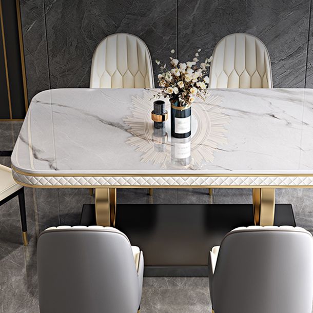 Rectangle Table Traditional Luxury Dinner Room Furniture with Metal Base