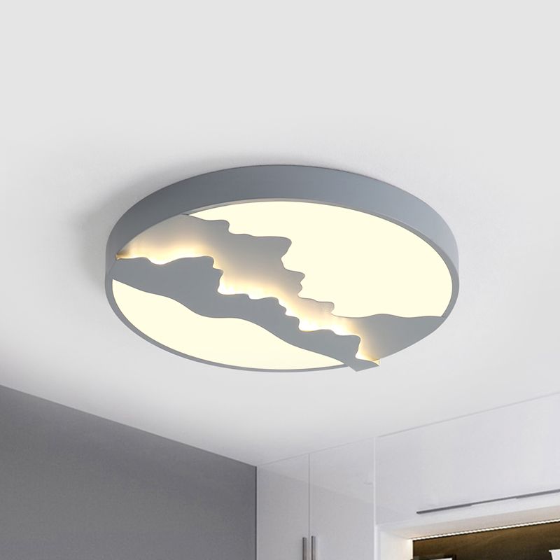 16"/19.5" Wide Mountain View Flush Light Fixture Simple Metal Gray/White LED Ceiling Mounted Light in Warm/White Light