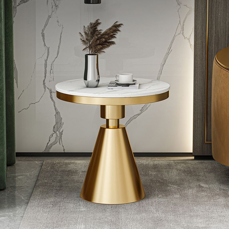 Modernistic Round Slate Top Side End Table Metal Pedestal Table