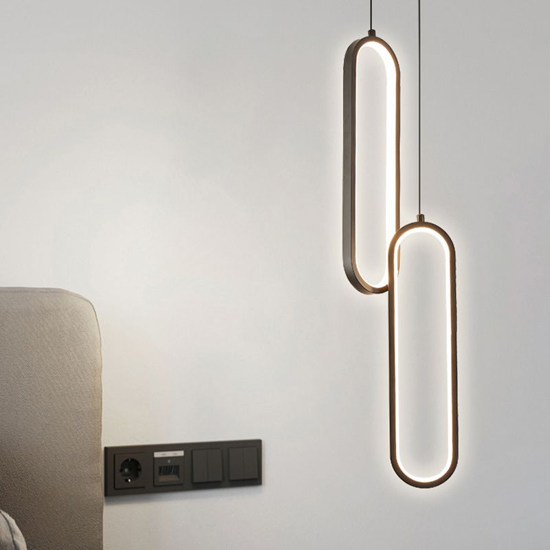 Nordic Style Iron Pendant Light Geometry Oval Led Ceiling Lamp for Bedroom