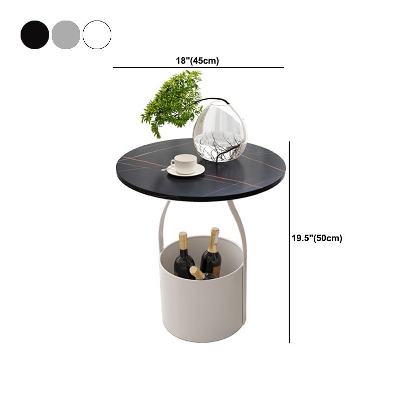 19.6" Tall Modern Round Slate Top Side Table Iron Pedestal End Table