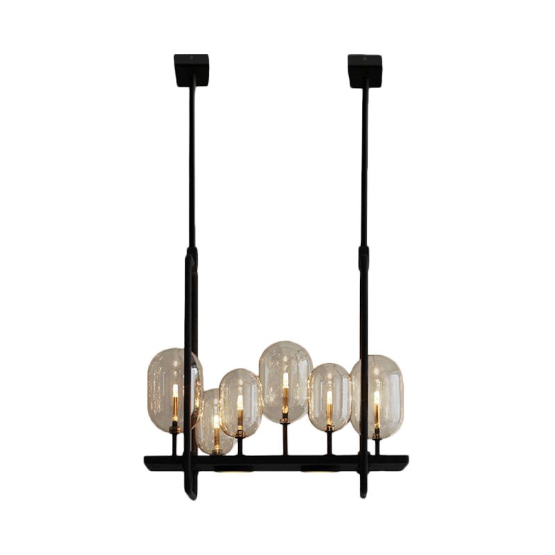Capsule Restaurant Island Lighting Industrial Amber Glass 6/8 Bulbs Black Hanging Light Fixture