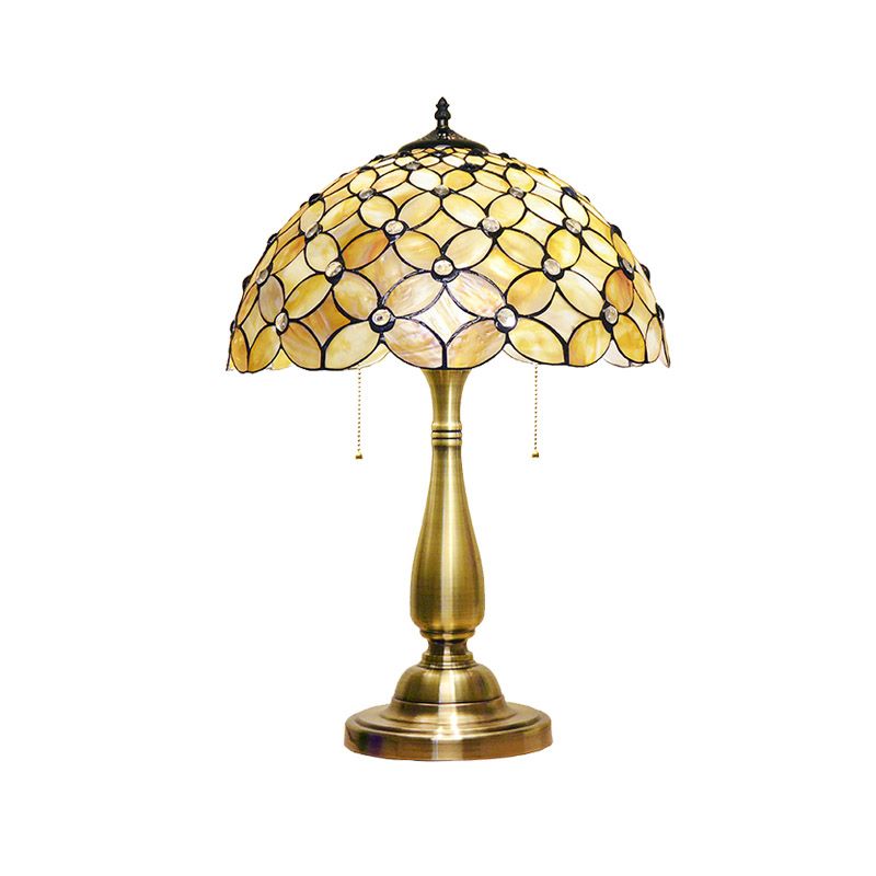 2 Glühbirnen Wohnzimmer Nacht Lampe Barock Gold Pull-Chain Tischbeleuchtung mit kreuzten Blütenschalenschatten