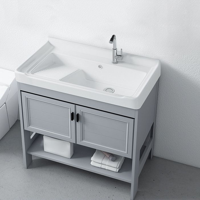 Modern Console Sink Porcelain Rectangular with Right Basin and Faucet Trough Sink