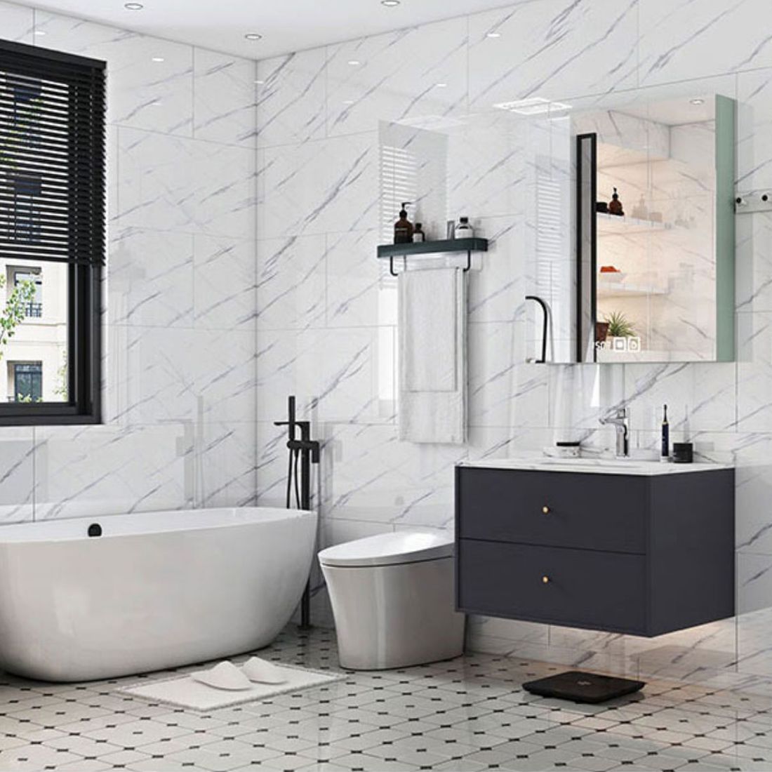 PVC Peel and Stick Tile Rectangular Single Tile Wallpaper with Stain Resistant