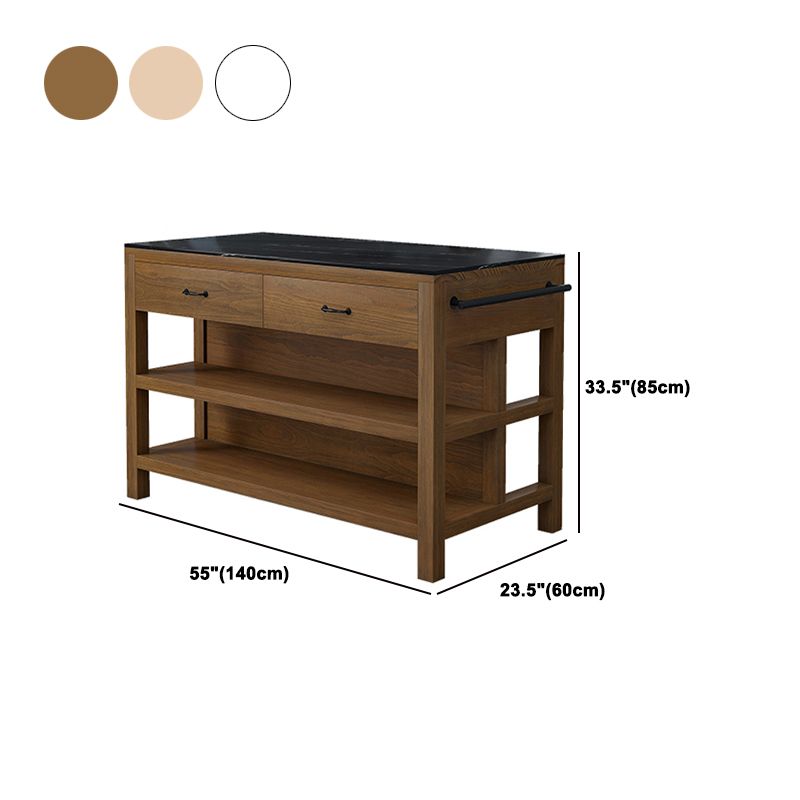 Contemporary Stationary Kitchen Island Set Wood Rectangular Kitchen Island Set