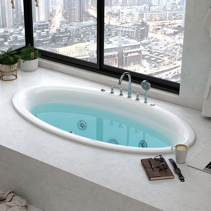 Drop in Soaking Bathtub White Oval Modern Back to Wall Acrylic Bath