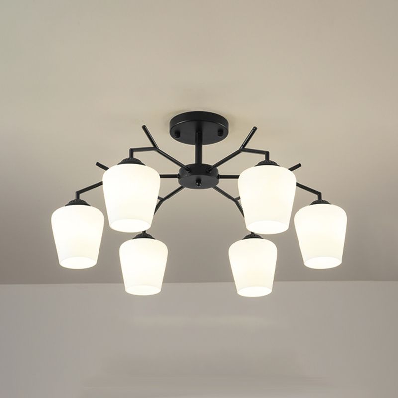 Black Shaded Semi Flush Light Fixture Simplicity Glass Living Room Semi Flush Mount Light