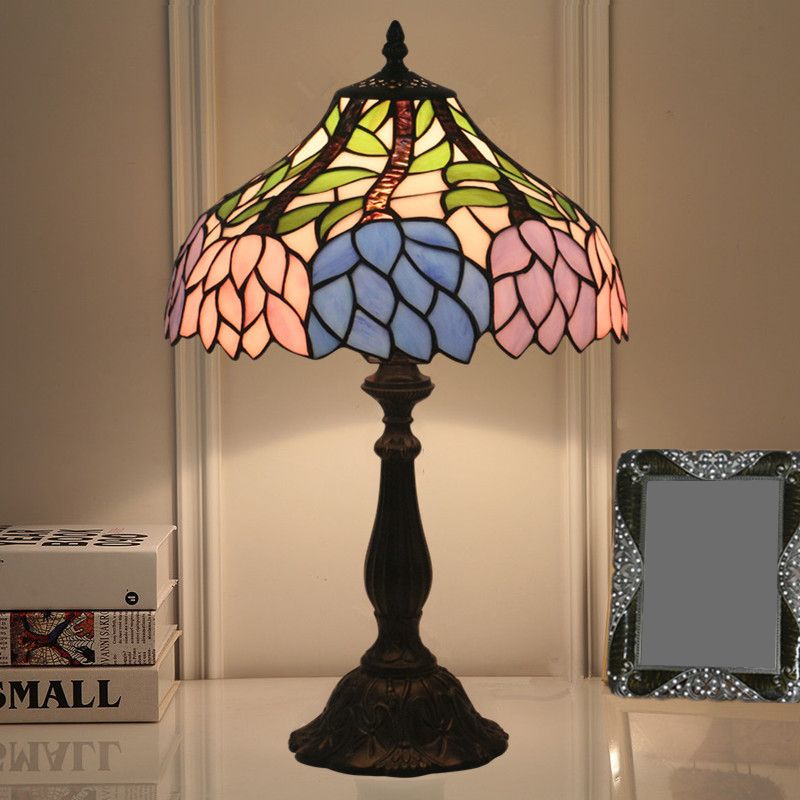 Mediterranean Dragonfly/Star/Tulip Nightstand Lamp Single Head Stained Glass Table Light in Bronze for Bedside