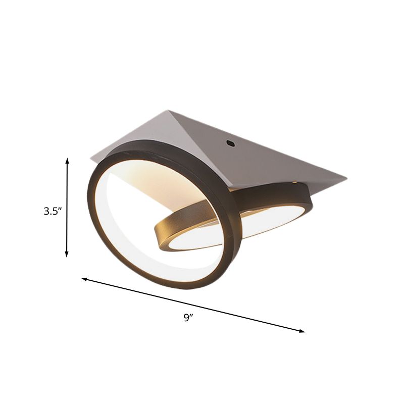 Schwarze Doppelring-Einbauleuchte Einfache LED-Einbau-Deckenleuchte aus Acryl mit weißem dreieckigem Baldachin, warmweißes Licht