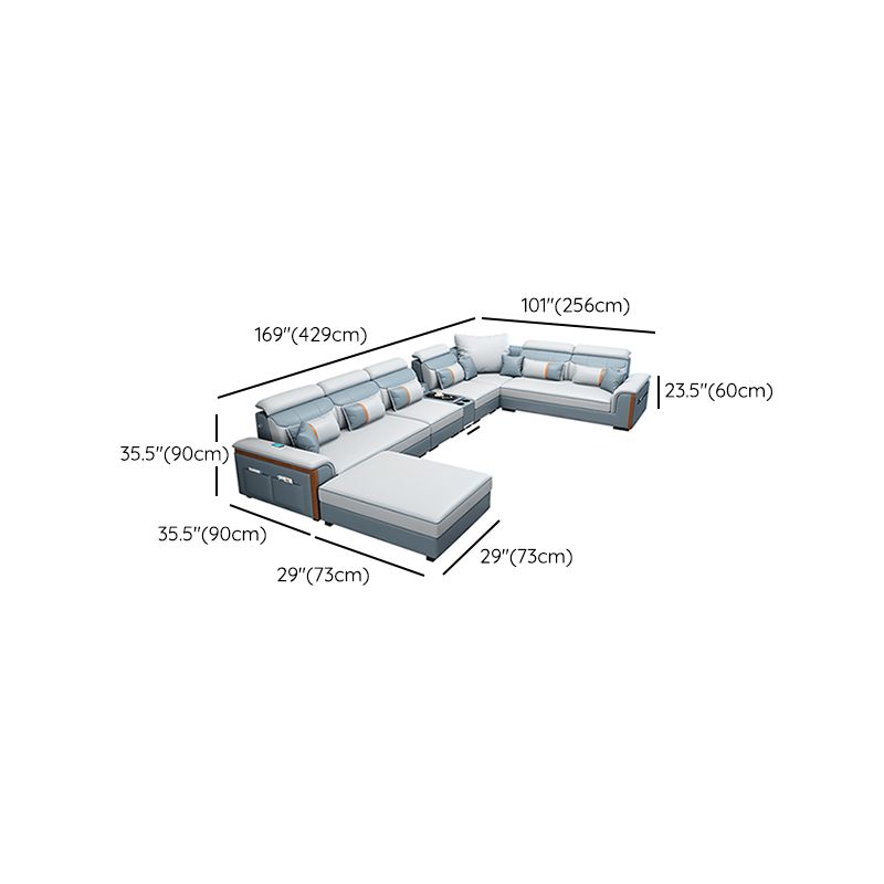 Modern Contemporary Pillow Top Arm Sectional, Faux Leather Sectional Sofa