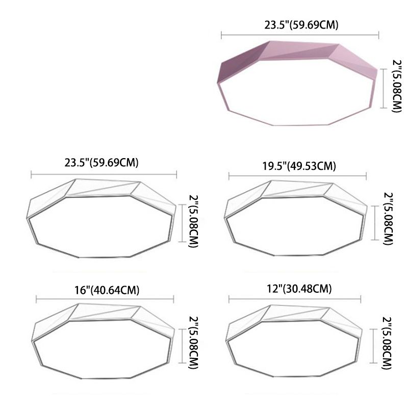 Macaron Octagonal Ceiling Lighting Metal Bedroom Flush Mount Led Light with Acrylic Diffuser