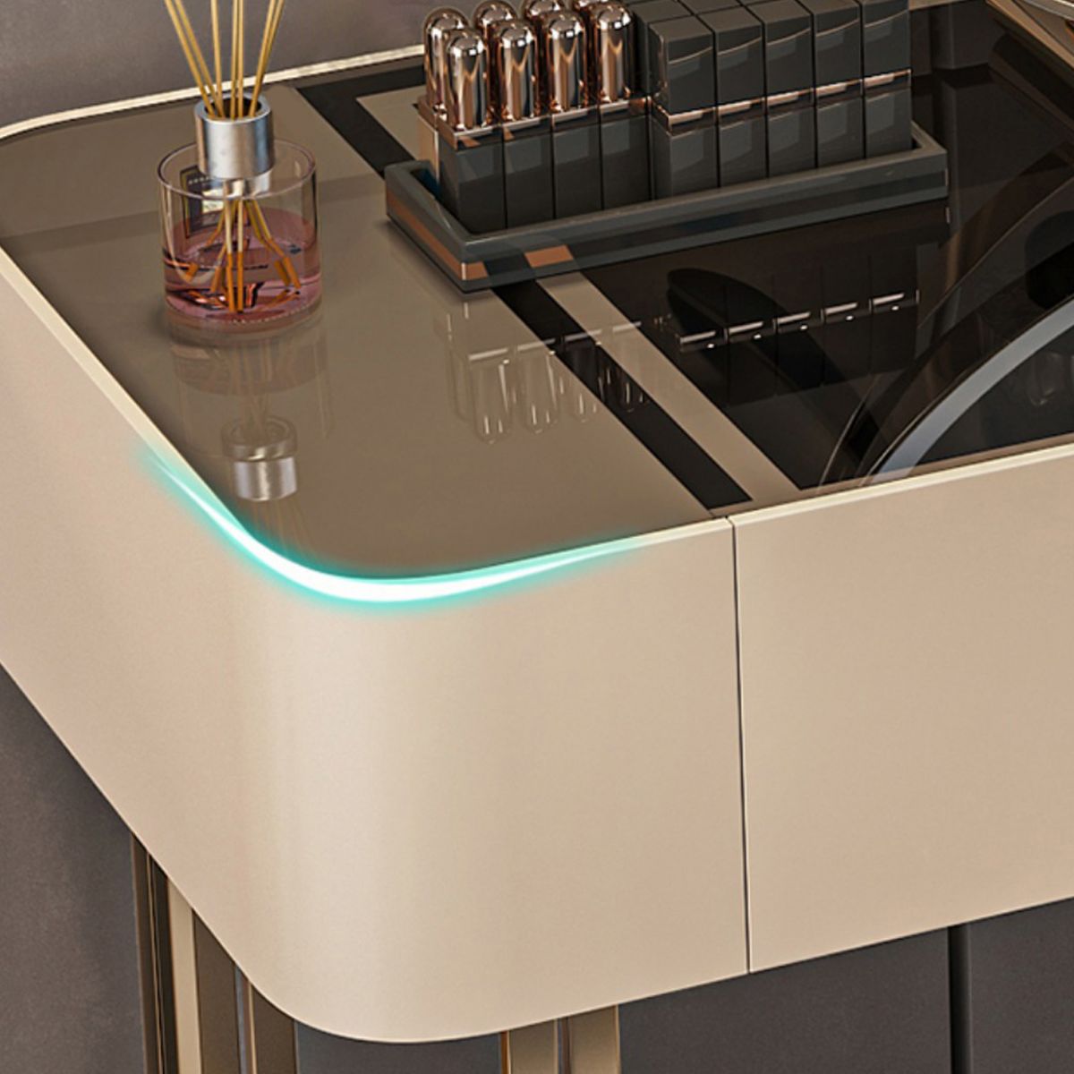 17" Wide Glam Vanity Table Glass Black Make-up Vanity with Drawer