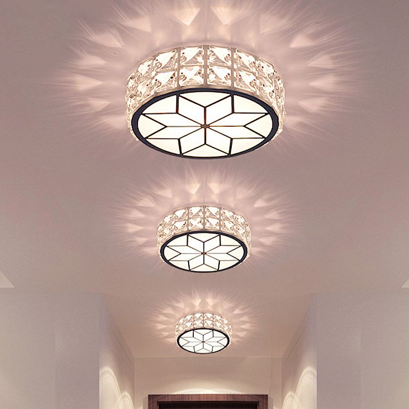 LED Flush Mount Spotlight Minimalist Round Clear Crystal Ceiling Light Fixture with Petal Pattern, Warm/White Light