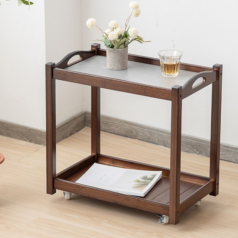 Modernistic Solid Wood with Shelf Rectangular Double Tier Side Table