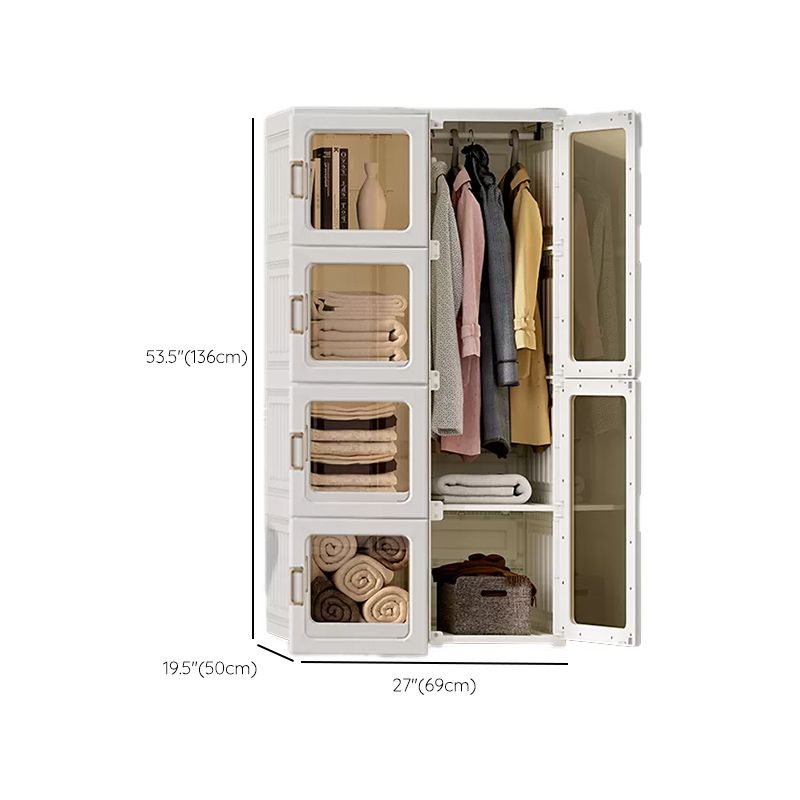 White Foldable Plastic Wardrobe Freestanding Wardrobe with Shelves