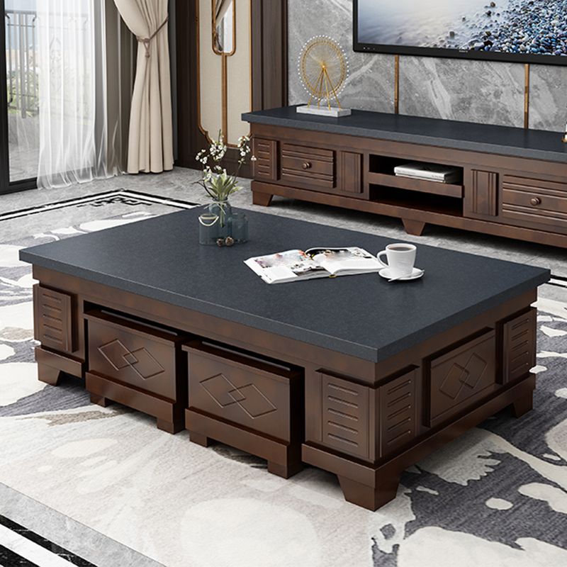 Modern Wood Coffee or End Table with Storage Cocktail Table Rectangular in Black