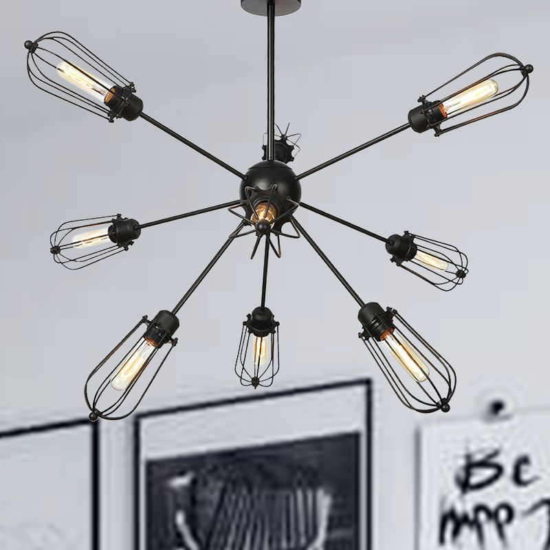 Bulbe en métal cage lustre d'éclairage luminaire Style d'entrepôt 9/12/15 têtes lampe suspendue noire pour le salon