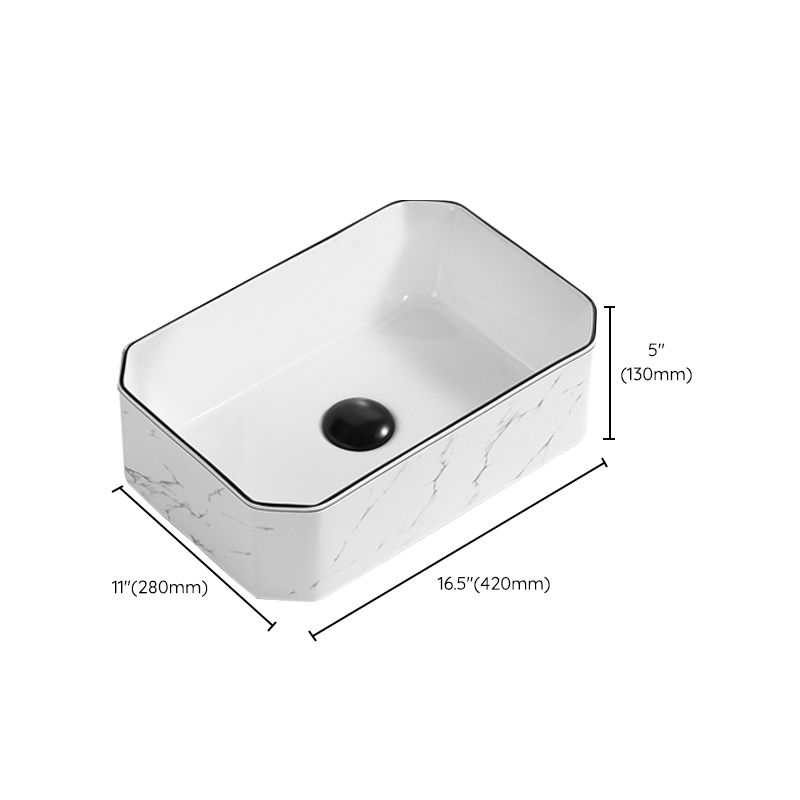 Contemporary Bathroom Sink Pop-Up Drain Porcelain Rectangular Vessel