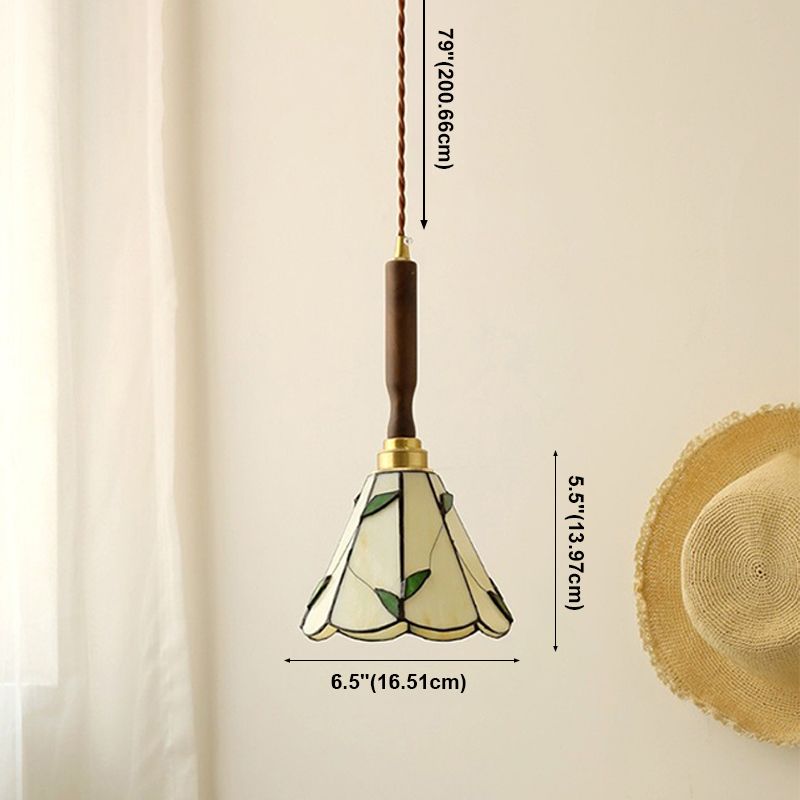 Tiffany-Style Handcrafted Pendant Light Stained Glass Cone Ceiling Hung Fixtures