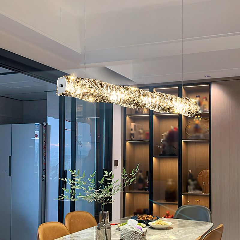 1 Light Rectangle Island Lighting Contemporary Crystal Island Lights for Kitchen