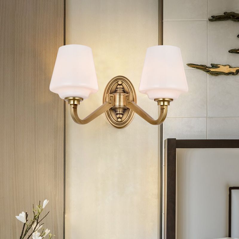 Opaline Glass Conical Wall Sconce Minimalistic Bedside Wall Lamp Fixture in Gold