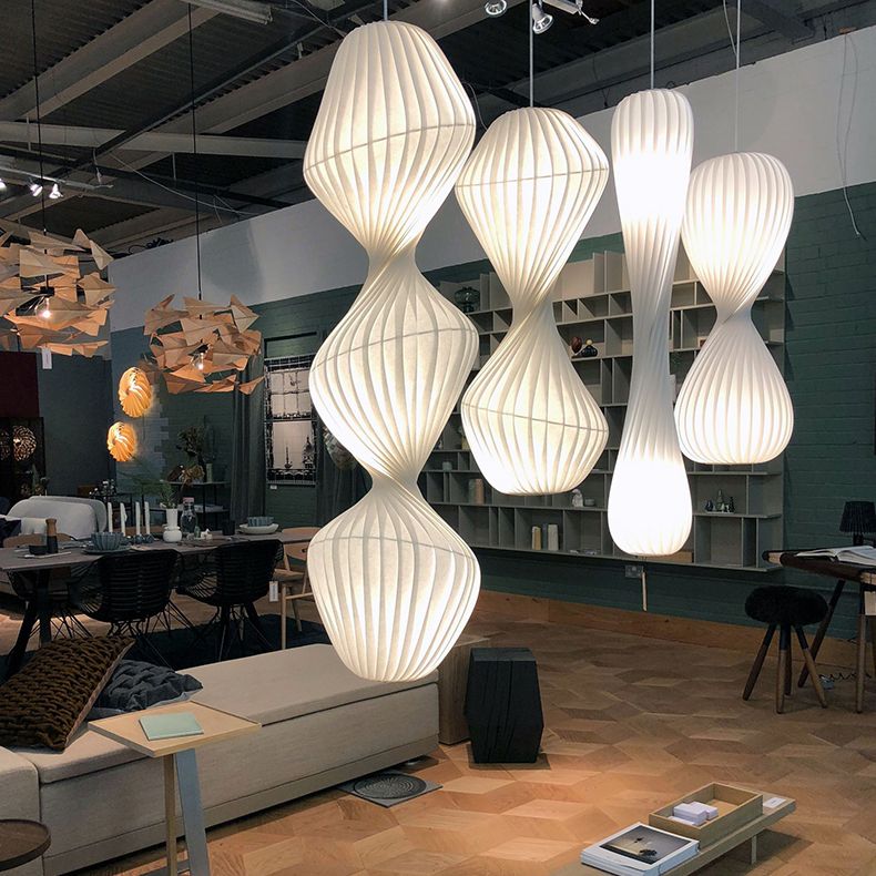 Contemporary Simplicity Designer Pendant Lamp 15.7" Wide Twisted Shaped Silkworm Hanging Light in White