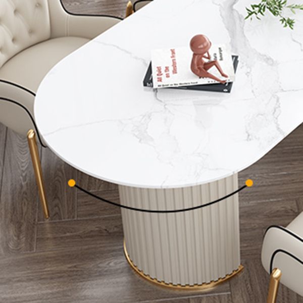 Free Form White Dining Table Sintered Stone Table Modern with Double Pedestal