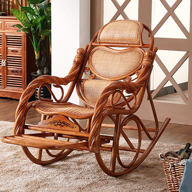 Traditional Spindle Rocking Accent Chair Tobacco Finish Rocker Chair Reclining