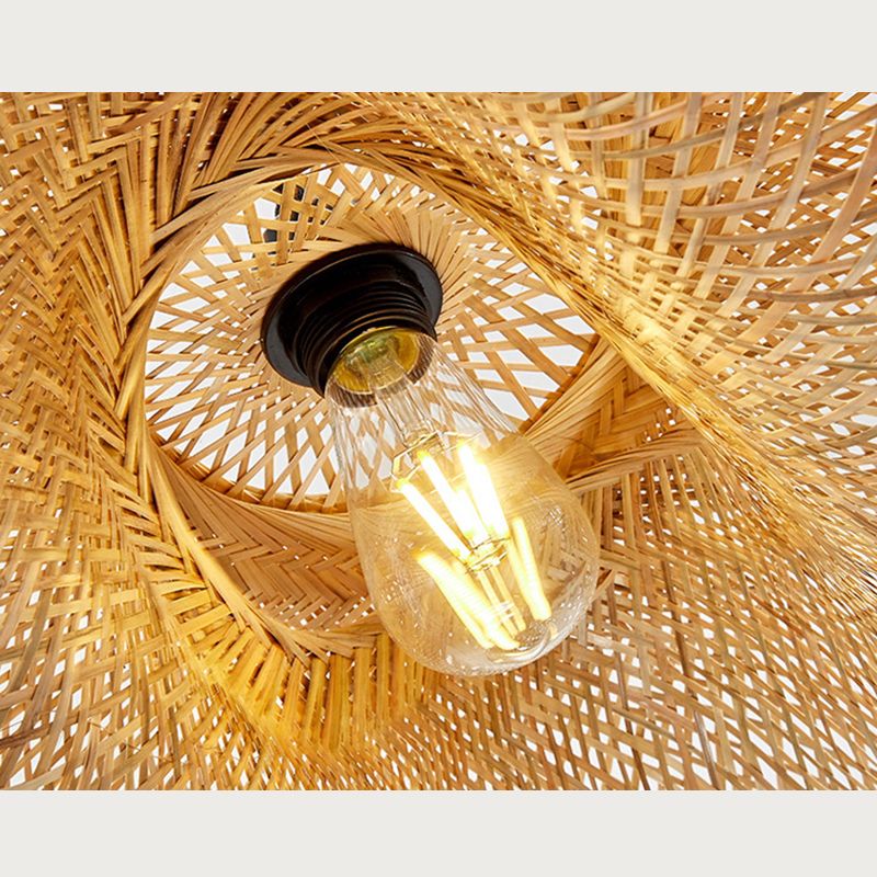Japanese Style Bamboo Chandelier 1 Light Hanging Pendant Lights Hat Shape Handmade Cardboard Shade Kitchen Lamp