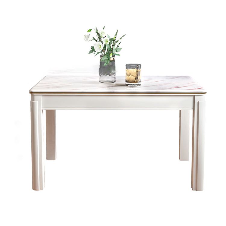 Victorian Style Marble Dining Set with White Fixed Table and 4 Legs Base for Home Use