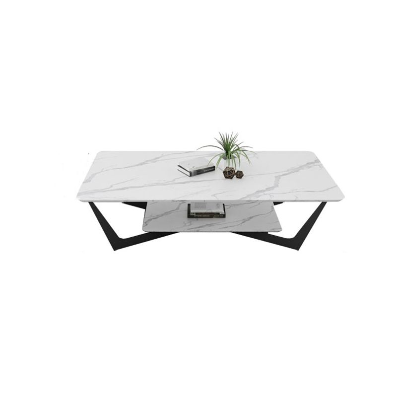 15.74" Tall Cross Legs Cocktail Table Grey/White Rectangular Coffee Table