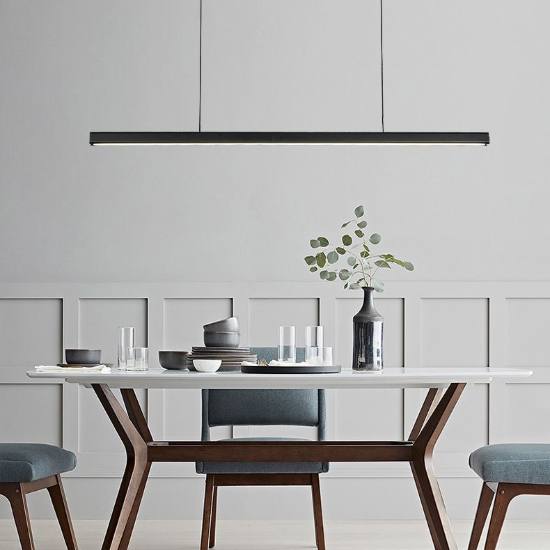 Black Long Strip Minimalism LED Island Light Aluminum + Walnut Nordic Style Suspension Lighting Fixture for Dining Room
