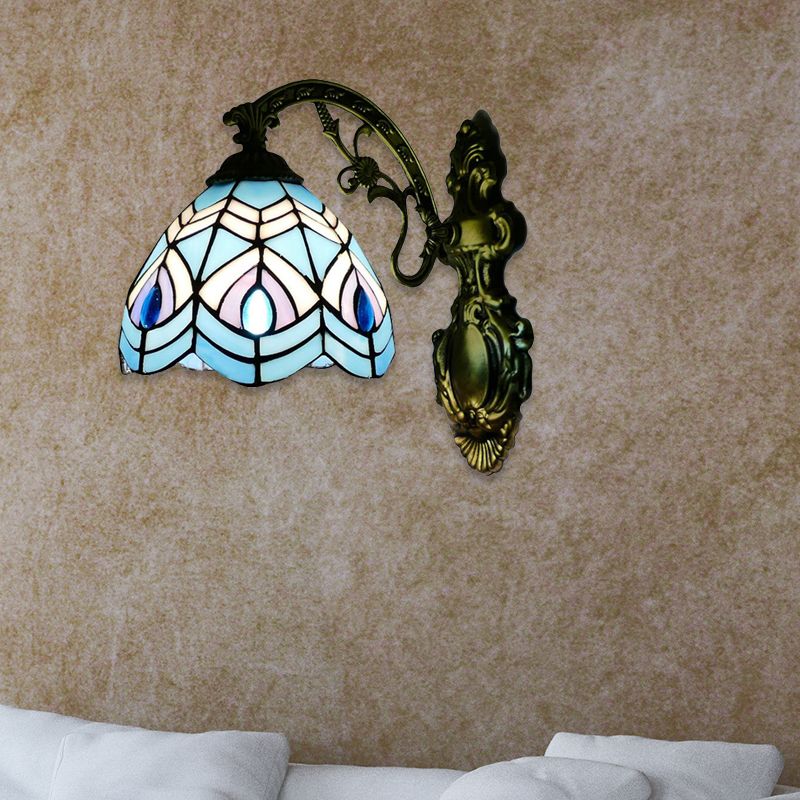 Peacock Wall Lighting Tiffany Style Stained Glass 1 Head Wall Sconce Lighting for Bedroom