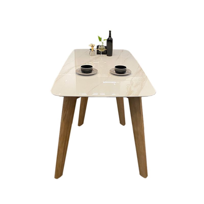Modern Rectangle Dining Table Sintered Stone Dinner Table with Wooden Legs