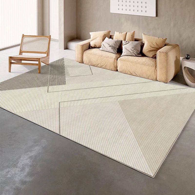 Khaki Simple Rug Polyester Striped Rug Washable Indoor Rug for Drawing Room