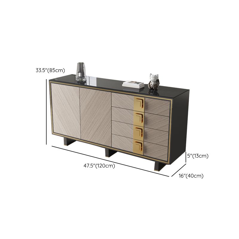 Glam Black Sideboard Table 4-drawer Credenza with 2 Door for Living Room