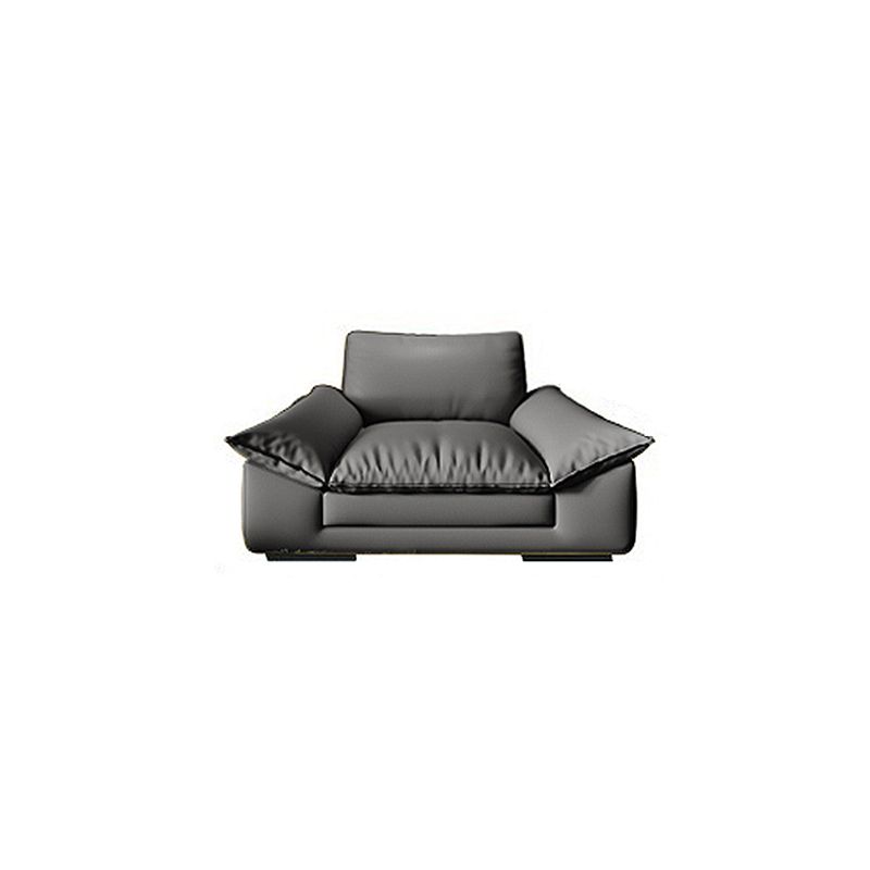 Modern Faux Leather Sofa and Chaise Gray Pillow Top Arm Sectional for Apartment