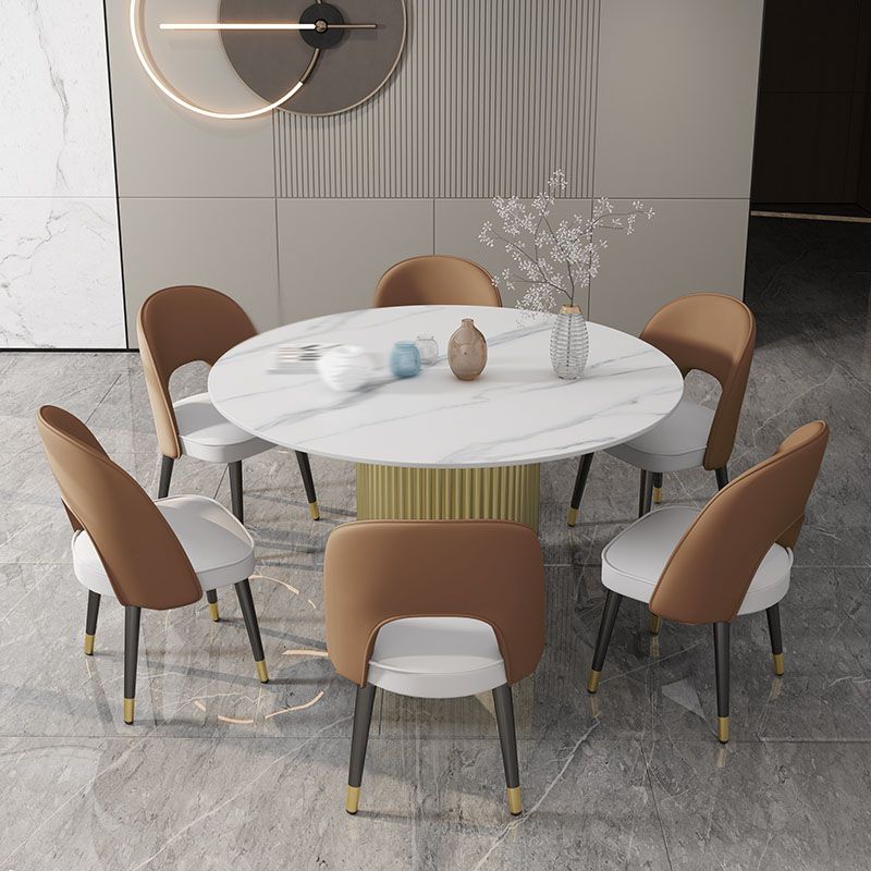 Glam 1/7 Pieces Dining Set Circular Stone Dining Table for Kitchen