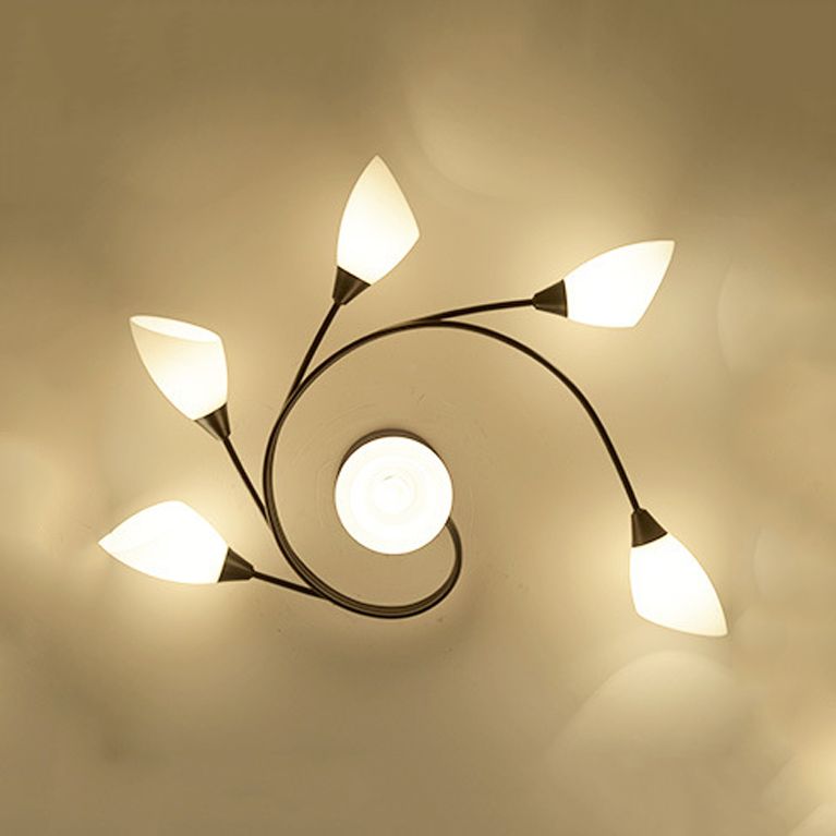 Black Semi Flush Mount Light Simple Glass Shaded Ceiling Mounted Light