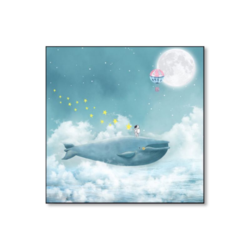 Full Moon and Whale Canvas Print Children's Art Textured Home Gallery Wall Decor