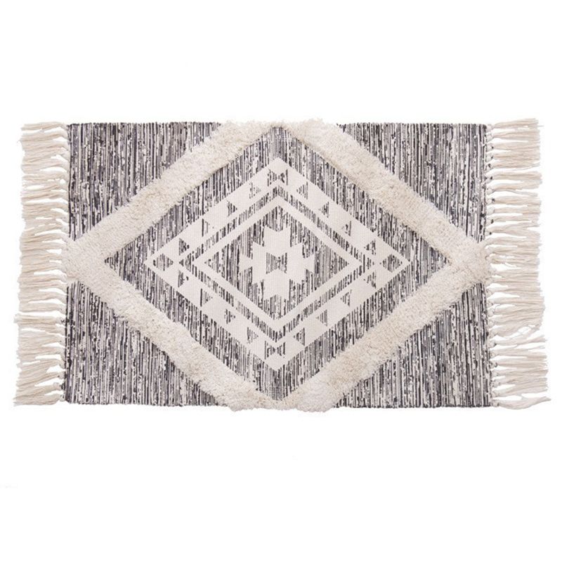 Tapis de motif americana jaune polyester le tapis de frange bohème de la zone de frange pour décoration intérieure