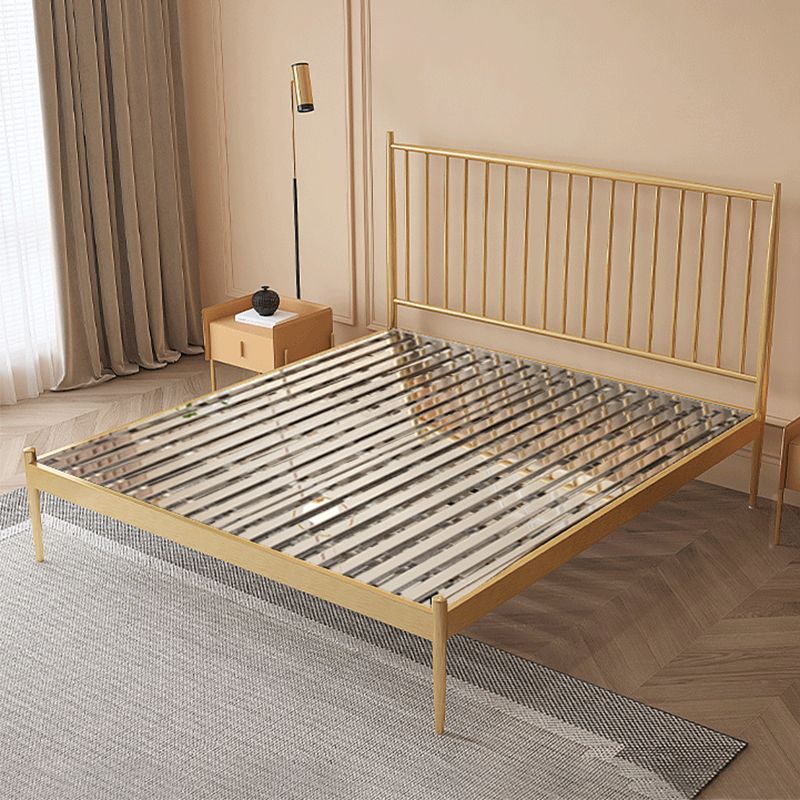 Glam Metal Slat Bed with Headboard Standard Bed with Metal Legs in Gold