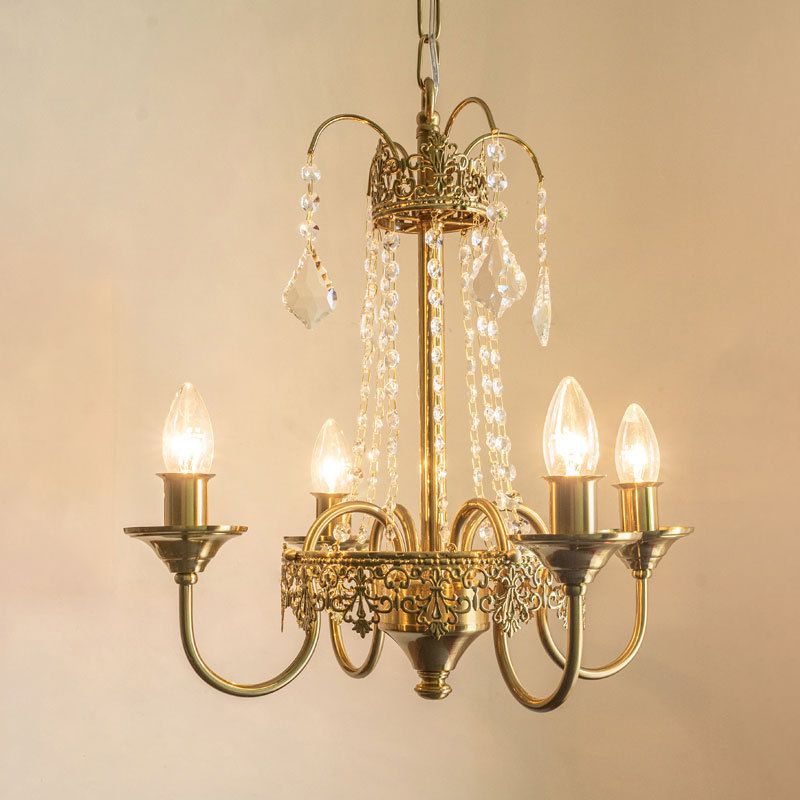 Luz de lámpara colgante de metal posmoderno 5 Candelera de techo de vela de oro claro para dormitorio