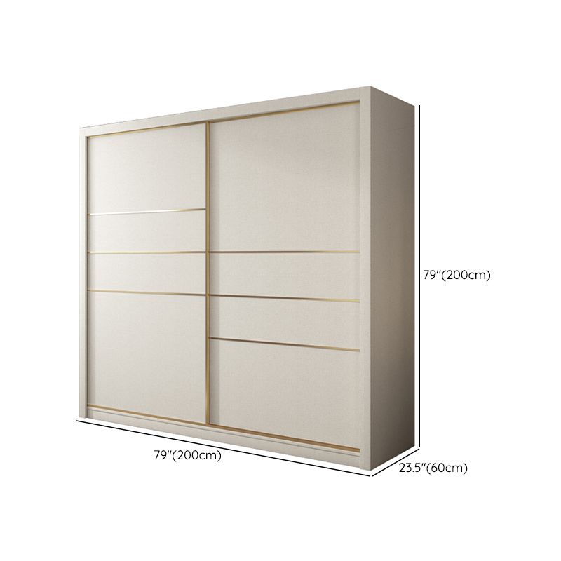 White Solid Wood Wardrobe Armoire Modern Sliding 2 Doors Wardrobe