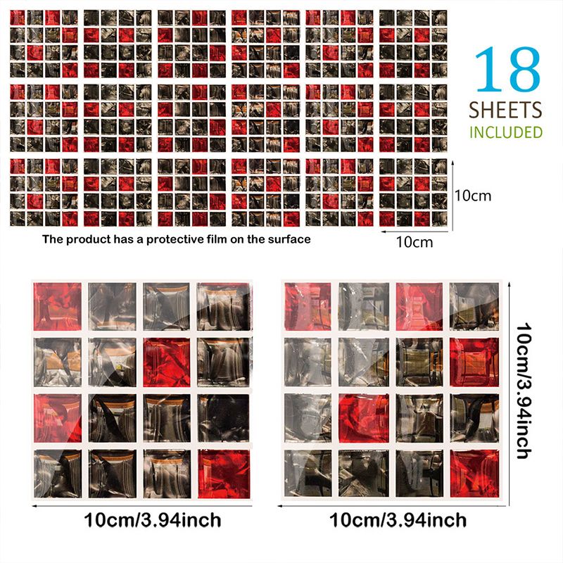 Dark Color Tile Wallpaper Panel Stick-On Bohemian Style Kitchen Wall Covering, 36 Pcs