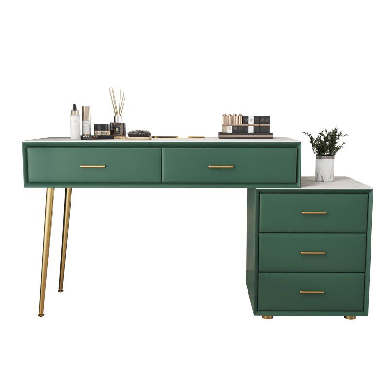 Genuine Leather Vanity Set 5 Storage Drawers Dressing Table with Padded Stool
